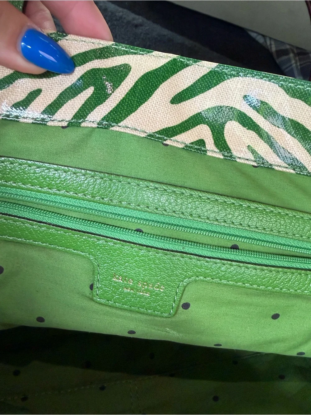 kate spade Green and Cream Zebra-Print Top-Handle Satchel